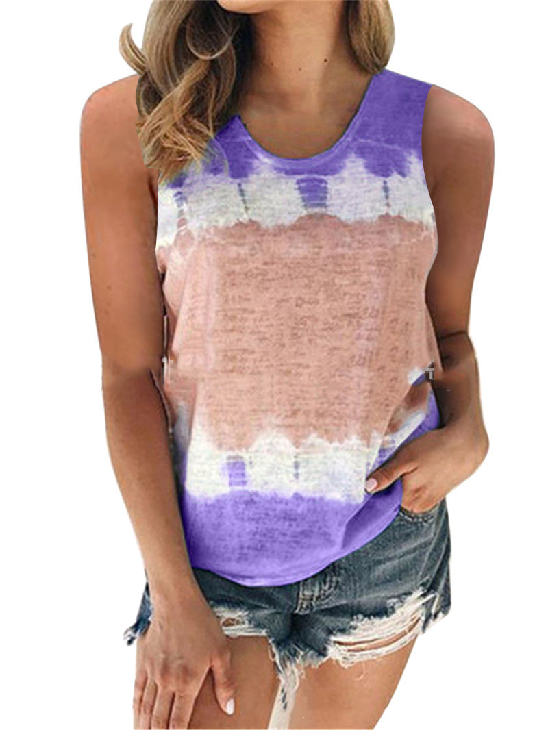 Spring And Summer New Women's Loose Crew Neck Vest Printed T-Shirt Top Woman