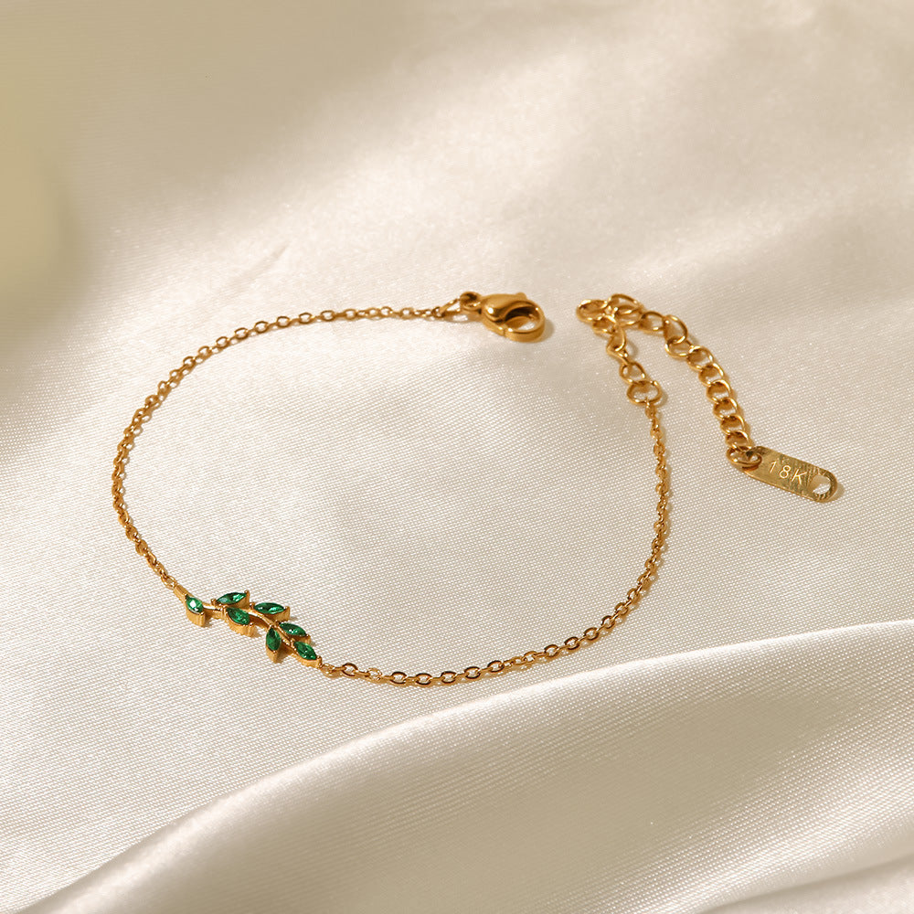 5pcs Stylish Women's Titanium Steel Bracelet Jewelry 18K Gold Stainless Steel Green // White Diamond Pendant Bracelet