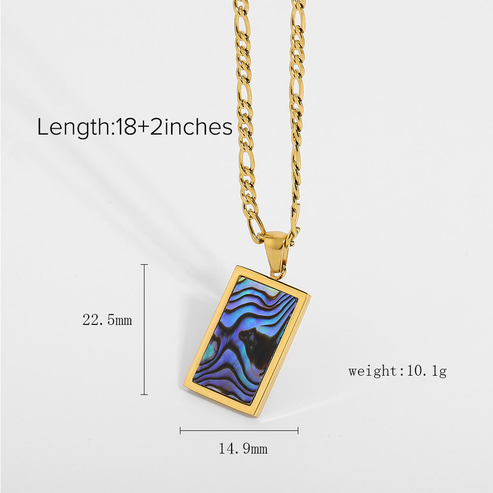 5pcs Accessories Rectangular Abalone Malachite Agate Shell Pendant Necklace Stainless Steel Plated Chain Necklace