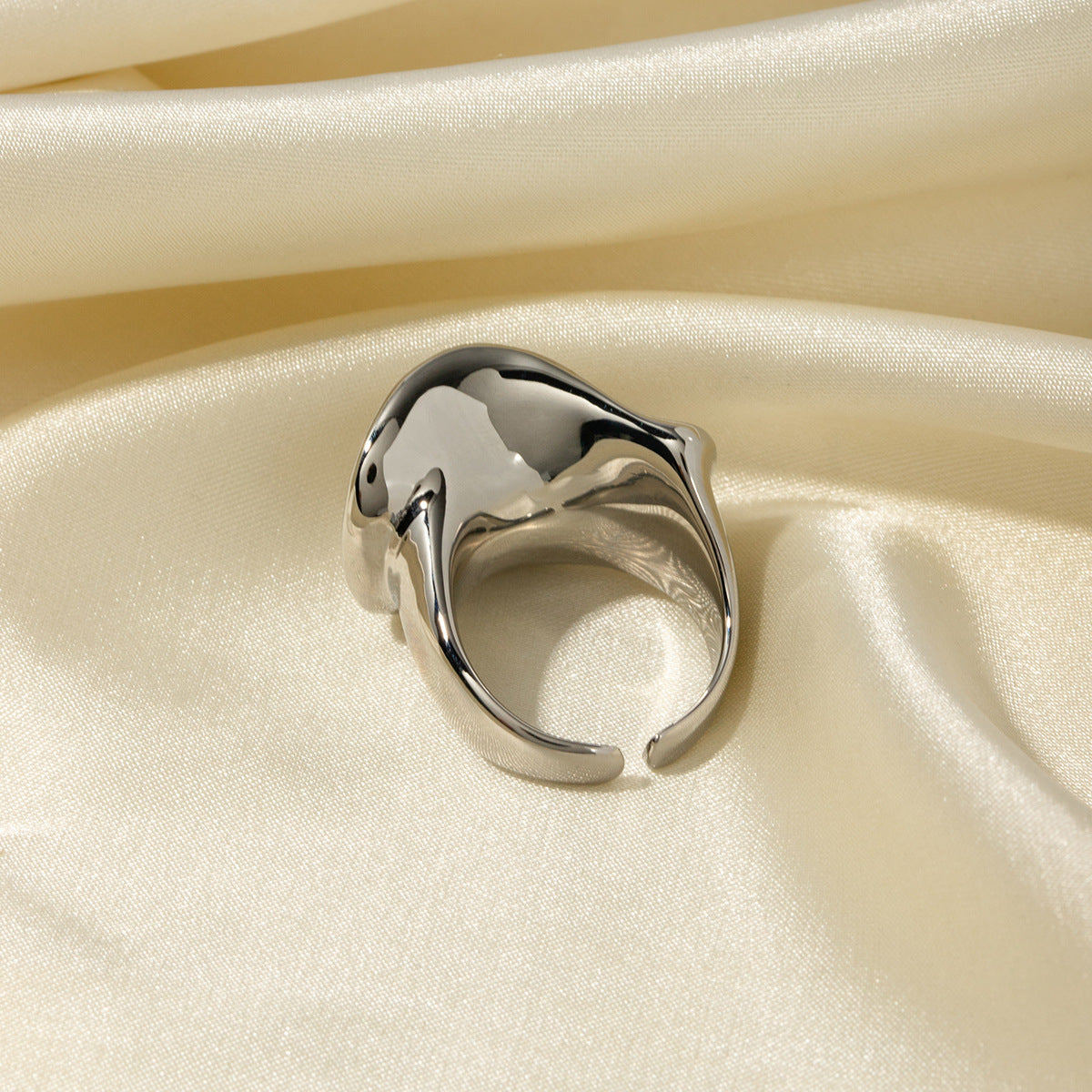 5pcs Steel Color Stainless Steel Round Fold Open Ring Simple Ring Three-Dimensional Light Sense Carving