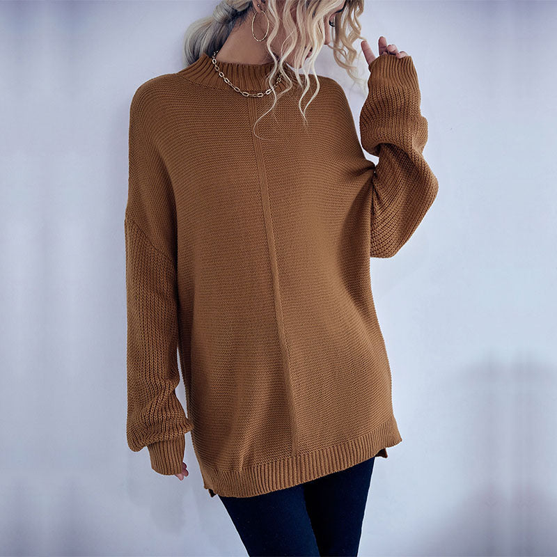 New Loose Autumn And Winter Women's Solid Color Long-Sleeved Half-Turtleneck Sweater