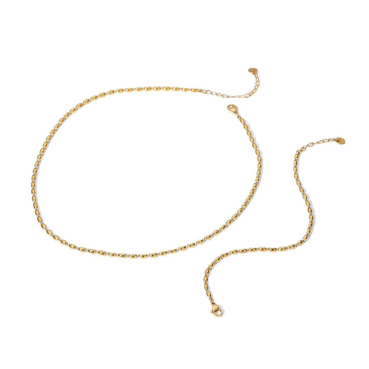 5pcs New Fashion Simple Oval Bead Bracelet Style 14K Gold Stainless Steel Necklace Women's Choker