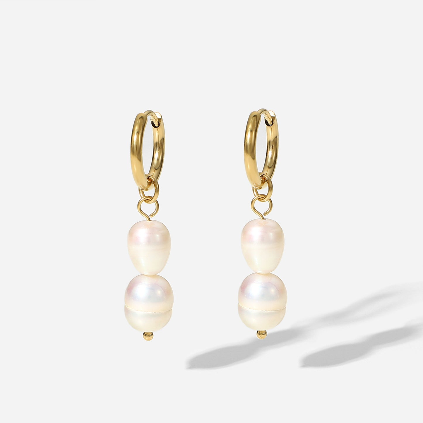 5pcs Baroque Style 14K Gold Plated Round Pearl Earrings Women's Geometric Stainless Steel Light Pearl Pendant Earrings
