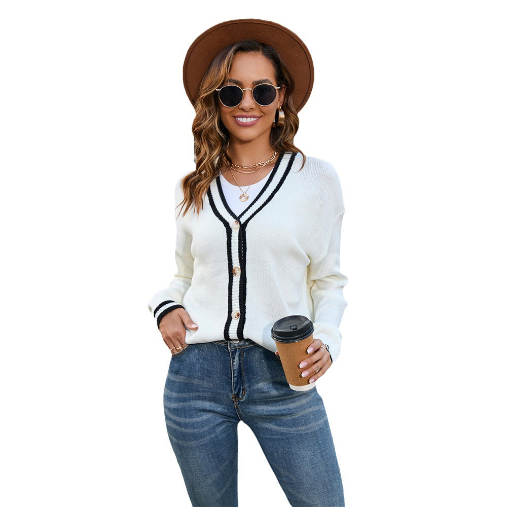 New Autumn And Winter New Women's Button Color Knitted Cardigan Women Coat V-Neck Sweater Woman