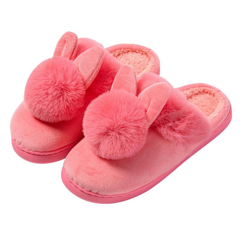 Long Ears Single Ball Male And Female Couples Winter Warm Wooden Floor Thickened Indoor Warm Slippers Cotton Slippers