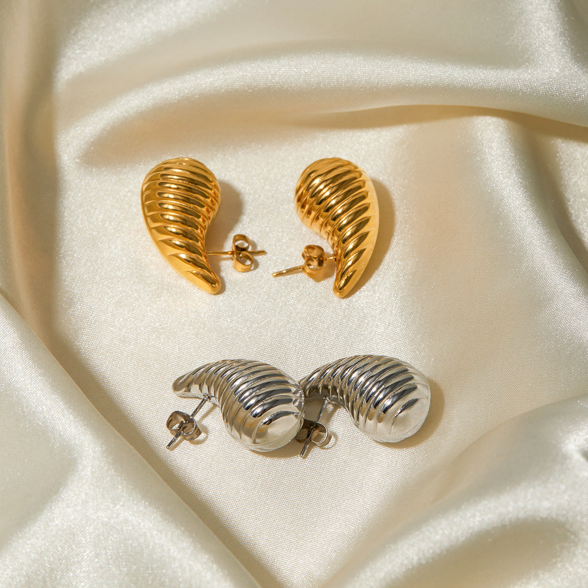 5pcs Titanium Steel 18K Gold Stainless Steel Striped Drop Earrings New Stylish Earrings Of The Year