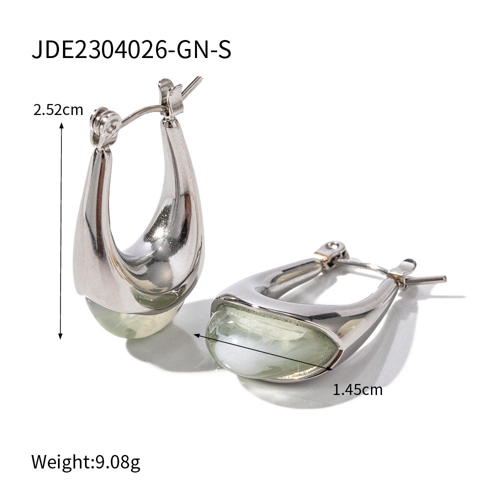 5pcs 18K Gold Green Earrings Fashion Non-Fading Women's Stainless Steel Jewelry