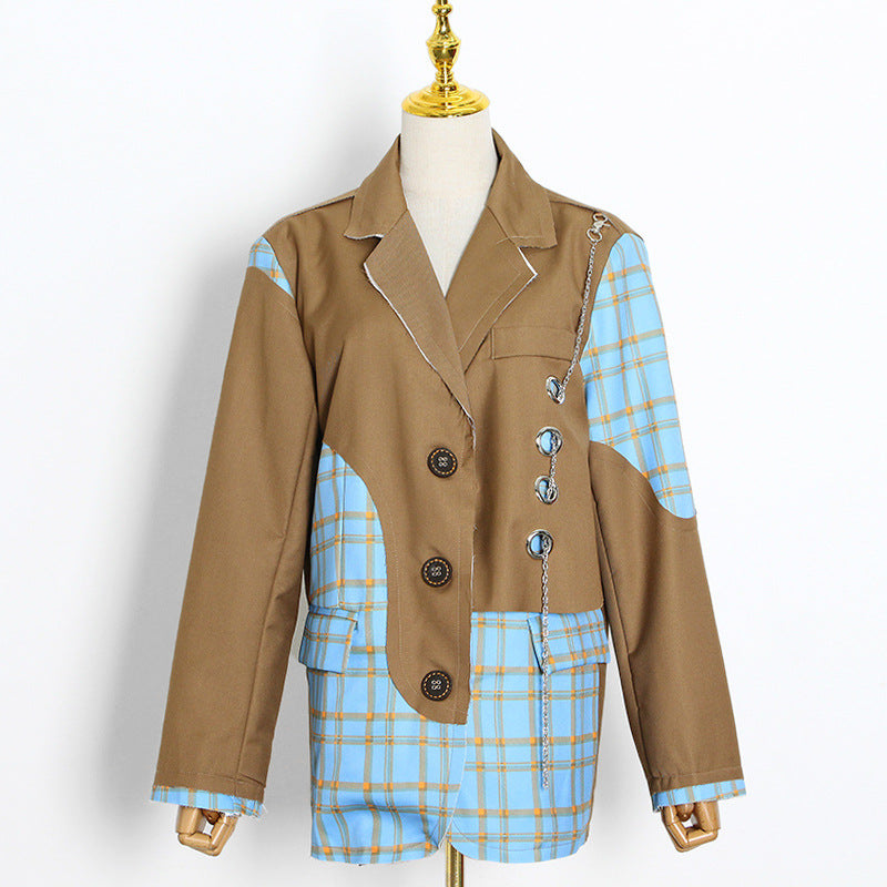 Spring New Casual Suit Jacket Splicing Fashion Personality Simple Trend Everything Matching Slimming Style