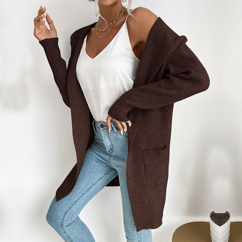 Autumn and Winter Women's Hooded Knitted Sweater Cardigan Coat