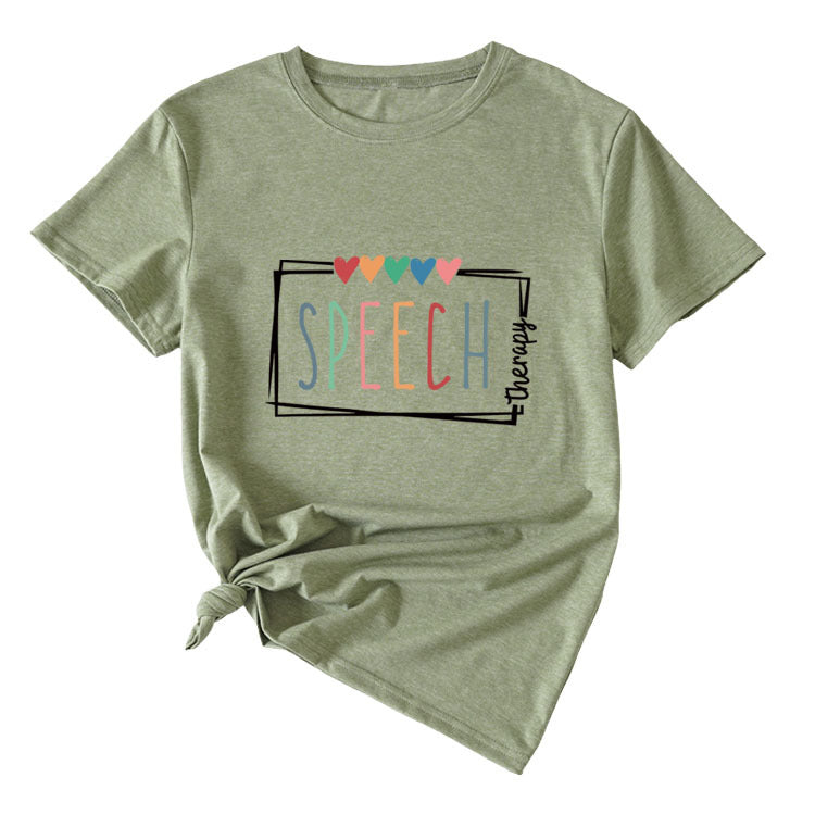Women's Casual Crew-Neck T-Shirt Speech Therapy Loose Short Sleeves