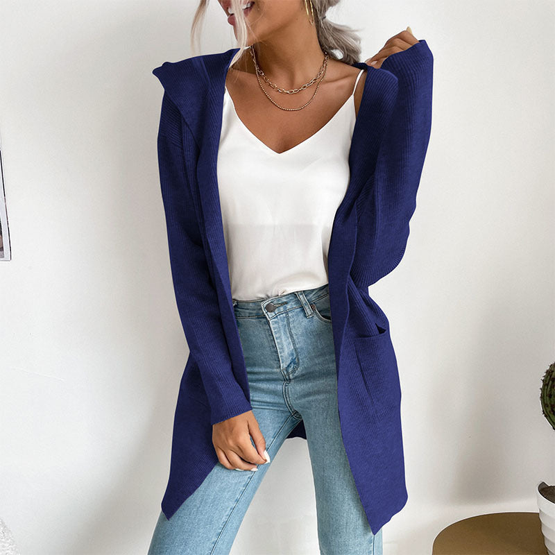 Autumn and Winter Women's Hooded Knitted Sweater Cardigan Coat