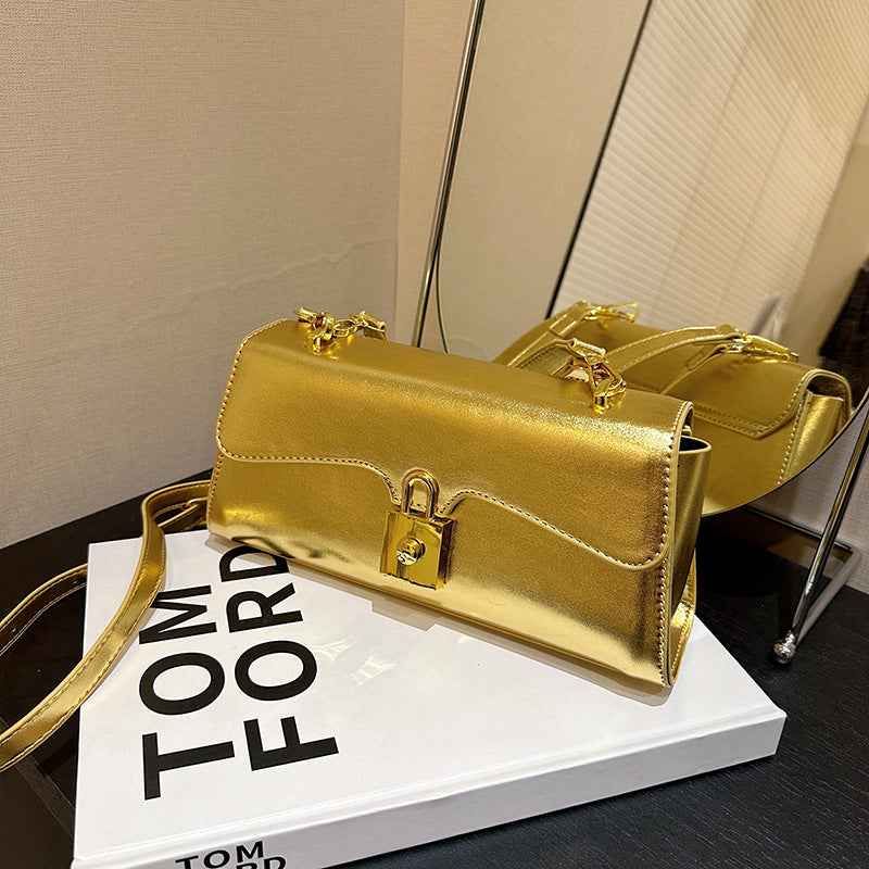 Fashion Baguette Bag New Style Small Shoulder Underarm Bag Simple Texture Crossbody Shining Female Bag