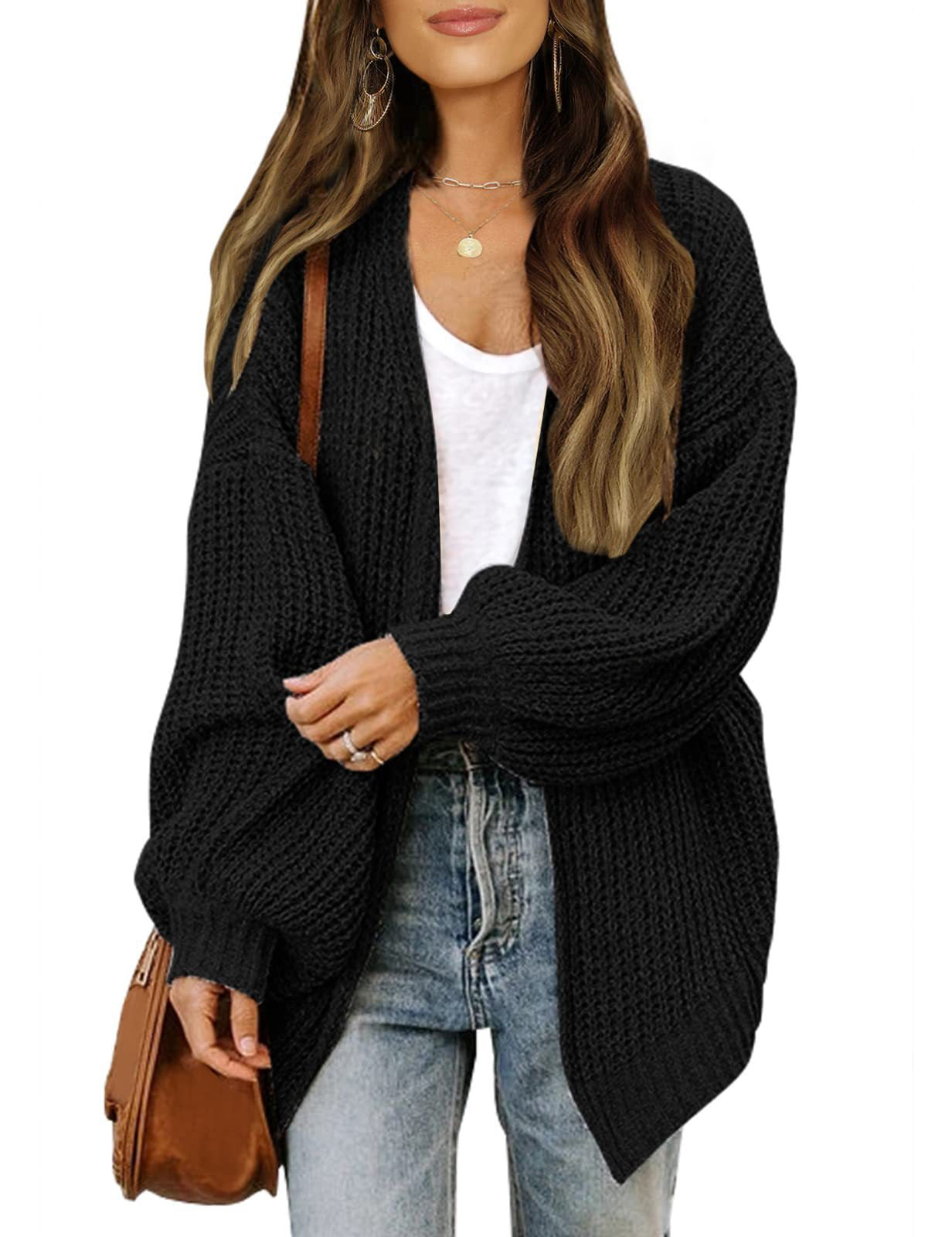 Women's New Autumn And Winter New Lantern Sleeve Sweater Women's Coat Coarse Pocket Knitted Cardigan