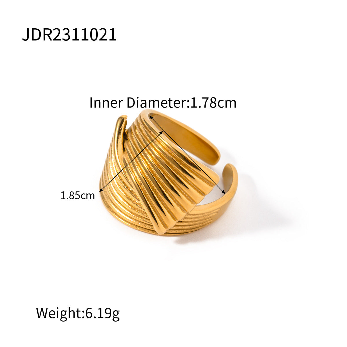 5pcs Fashion 18K Gold Stainless Steel Stripe Texture Interlace Simple Design Sense Open Ring For Women