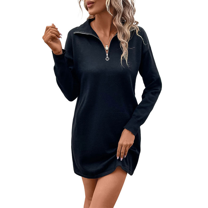 New Autumn And Winter New Fashion Women's Uniform Color Sweater Dress