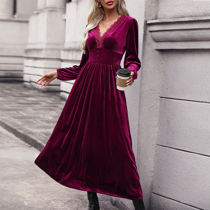 Autumn And Winter New Women's Dress Velvet Knit Dress Long Skirt