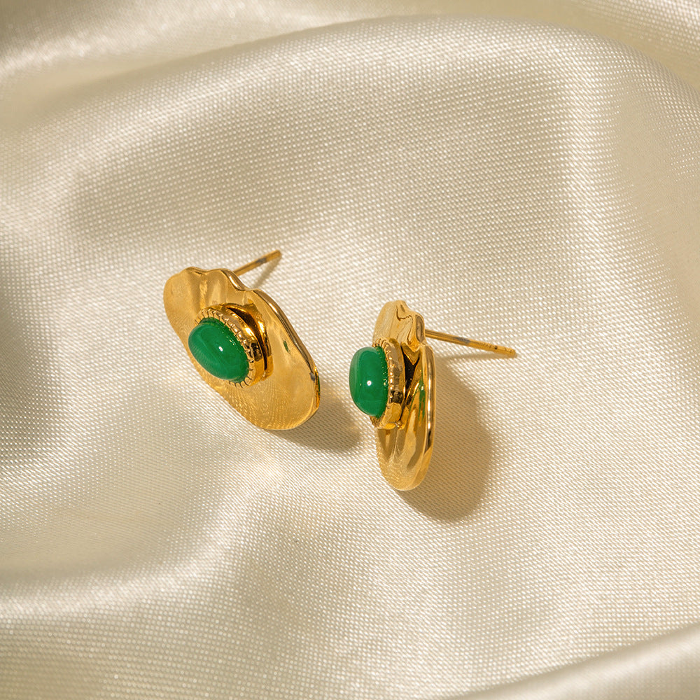 5pcs 18K Gold Plated Creative Irregularity Geometric Emerald Earrings Women's Fashion Earrings