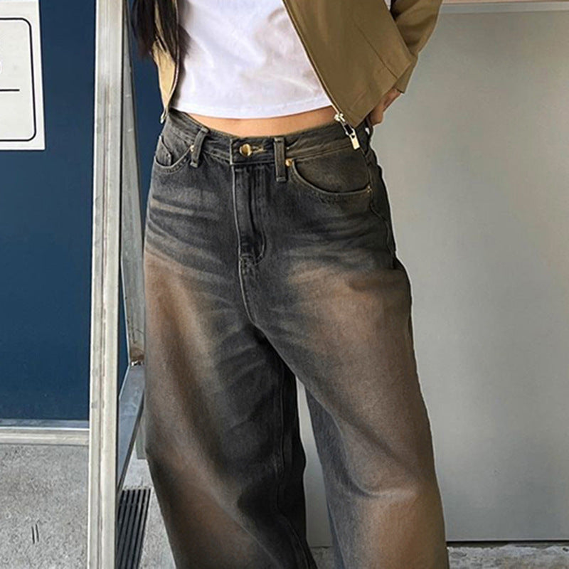 Women New Loose Draping Leg Long Straight Leg Low Waist Casual Pants Jeans