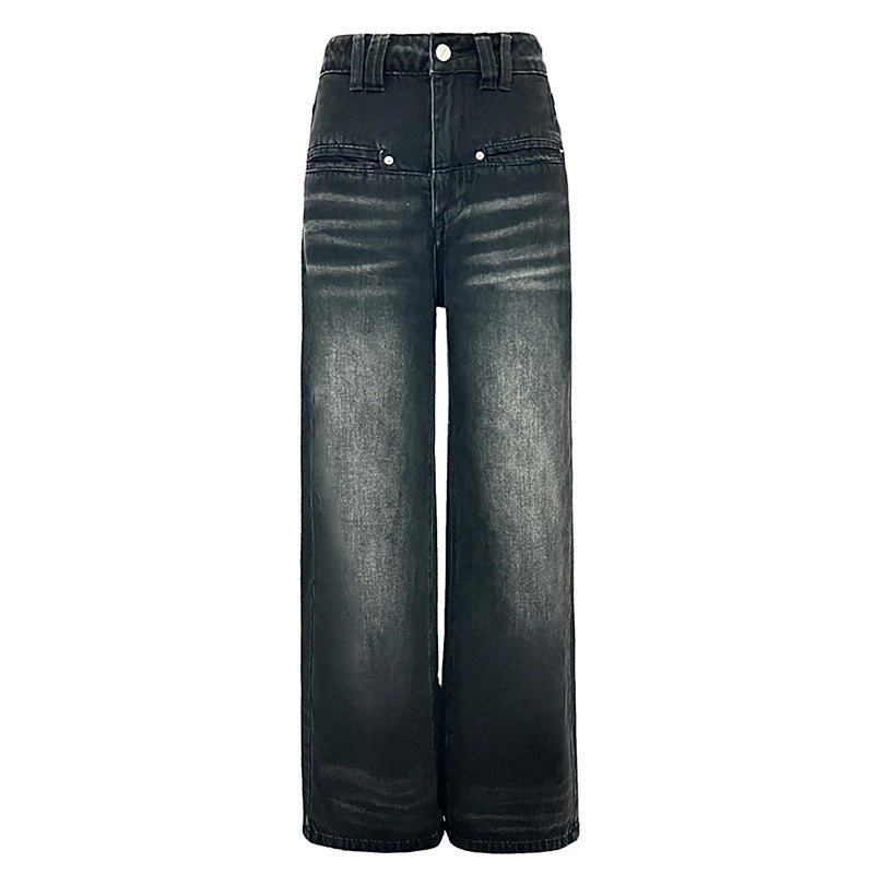 Pre-Fall Retro Washed High-Waisted Baggy Jeans Female Spice Personality Vertical Leg Jeans