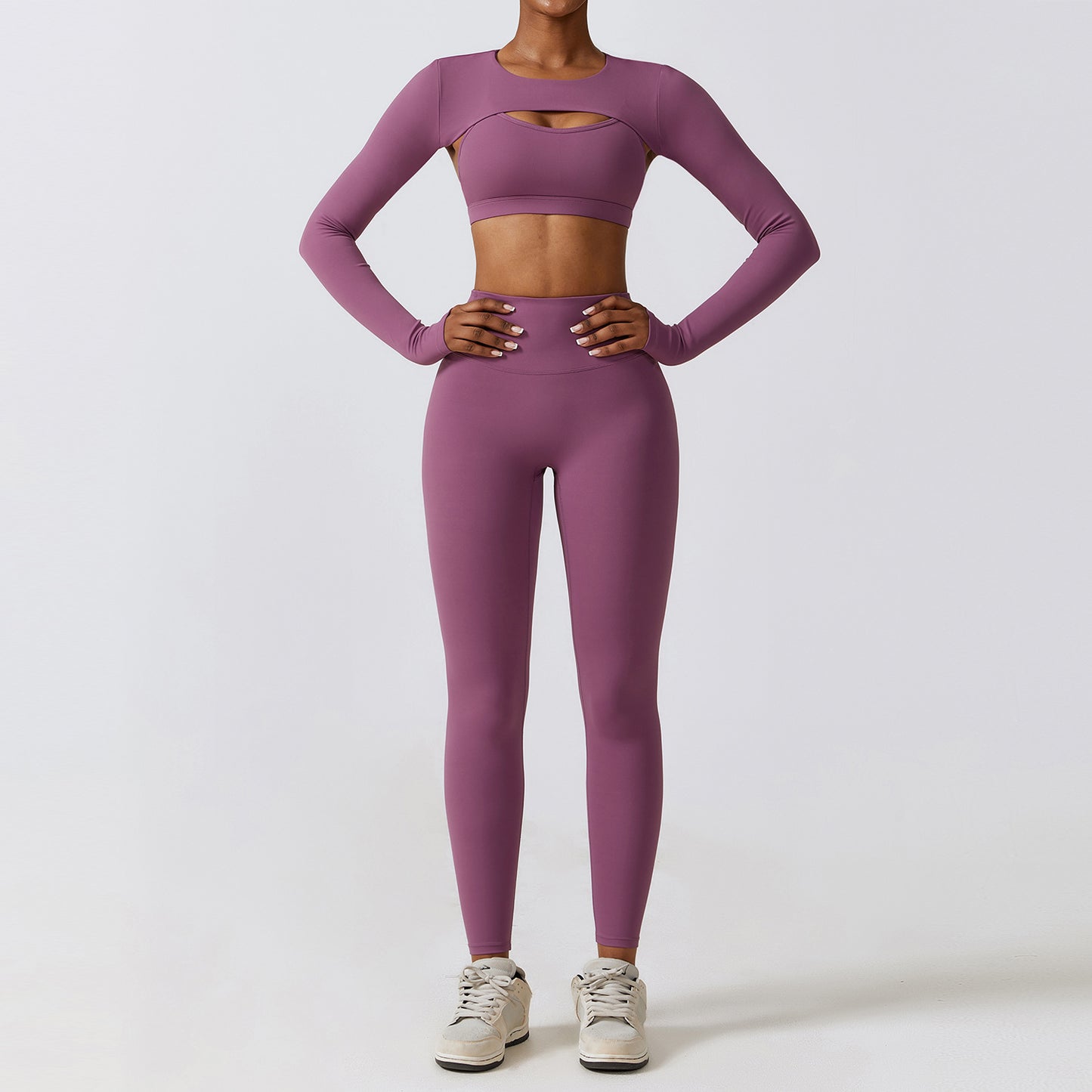 Autumn And Winter Tight Yoga Clothing Naked Sense Quick Drying Sports Set Slim Fitness Clothing Three Sets