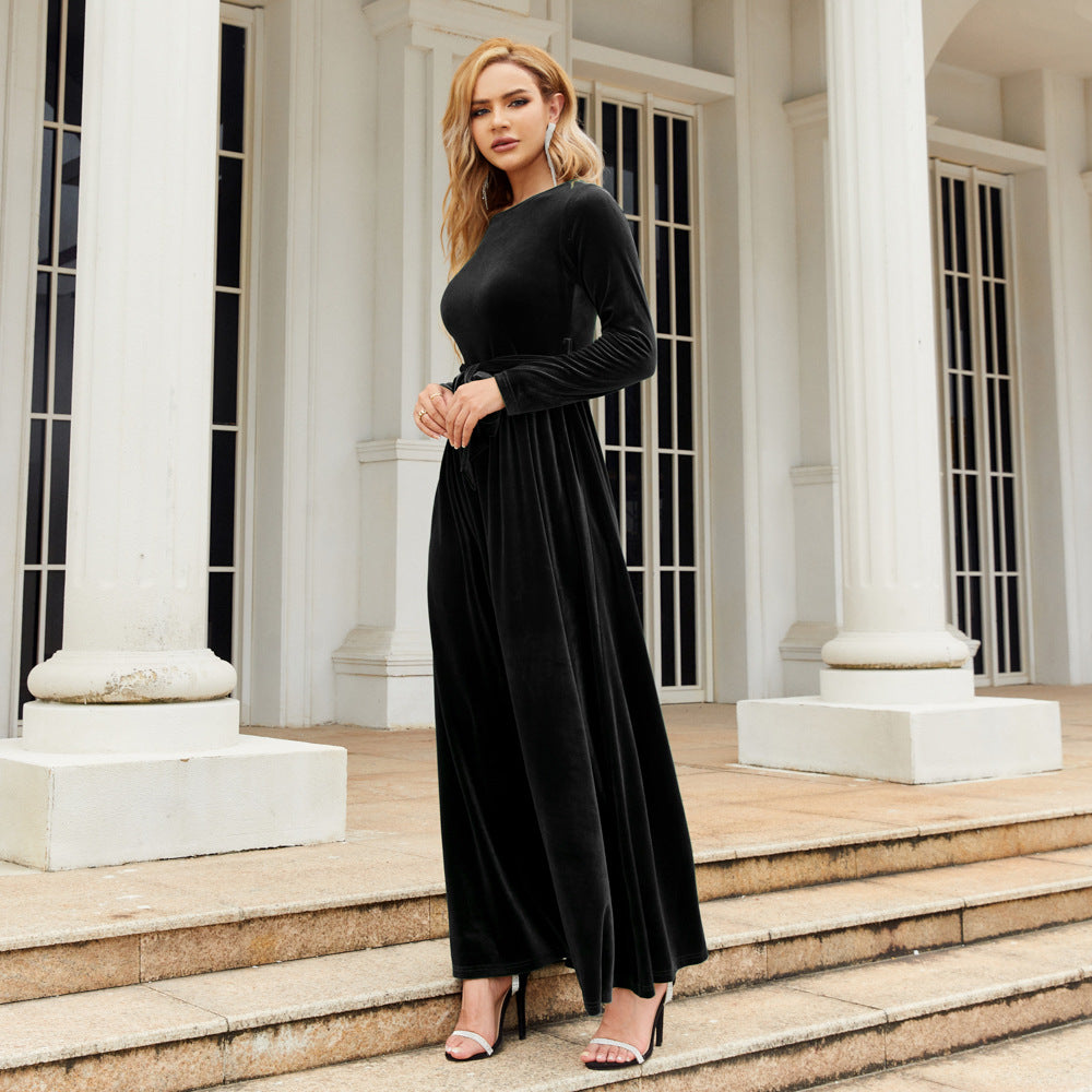 Autumn And Winter Elegant Temperament Socialite Style Long Dress Canary Solid Color Dress