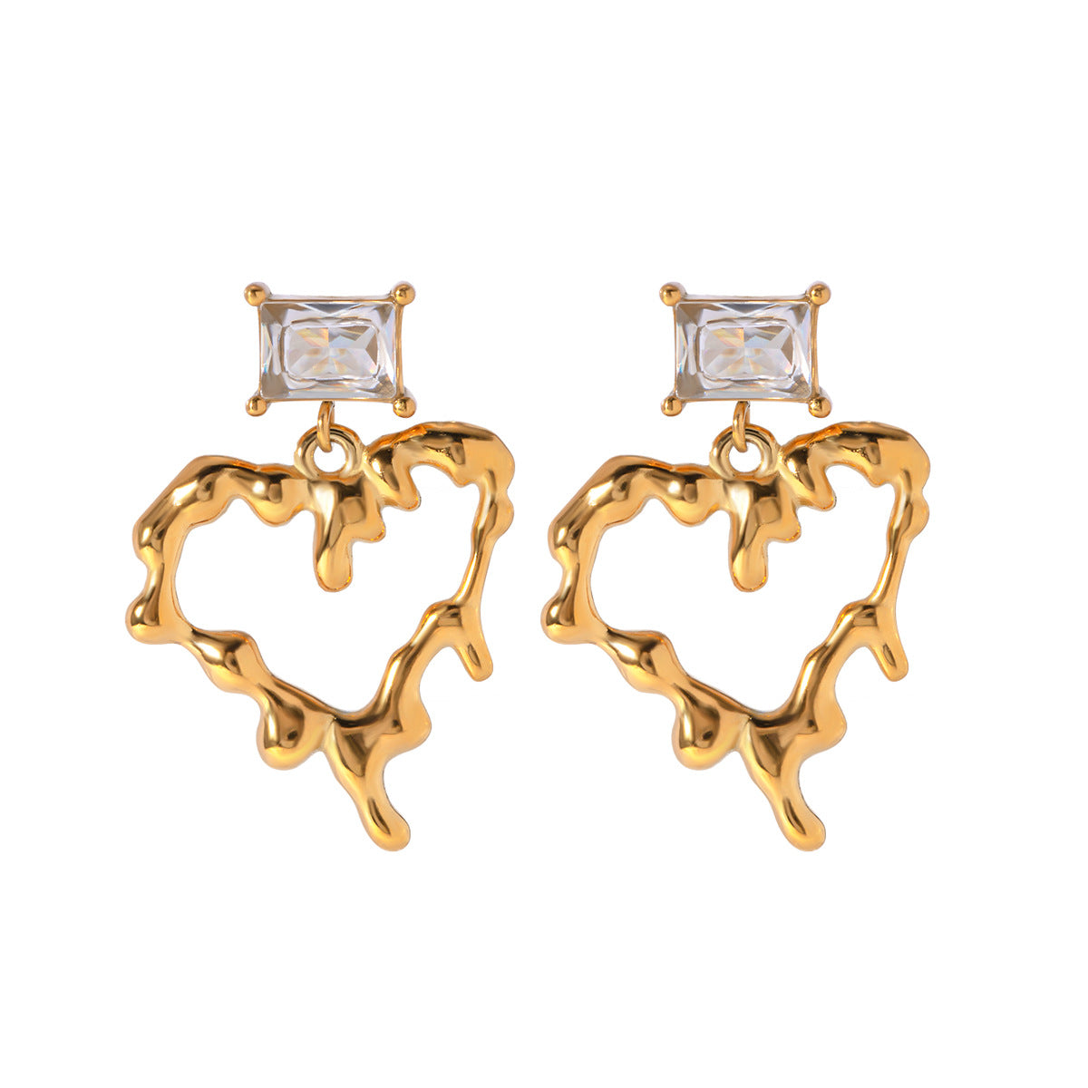 5pcs Hot 18K Gold Stainless Steel Zircon White Zircon Lava Love Pendant Earrings