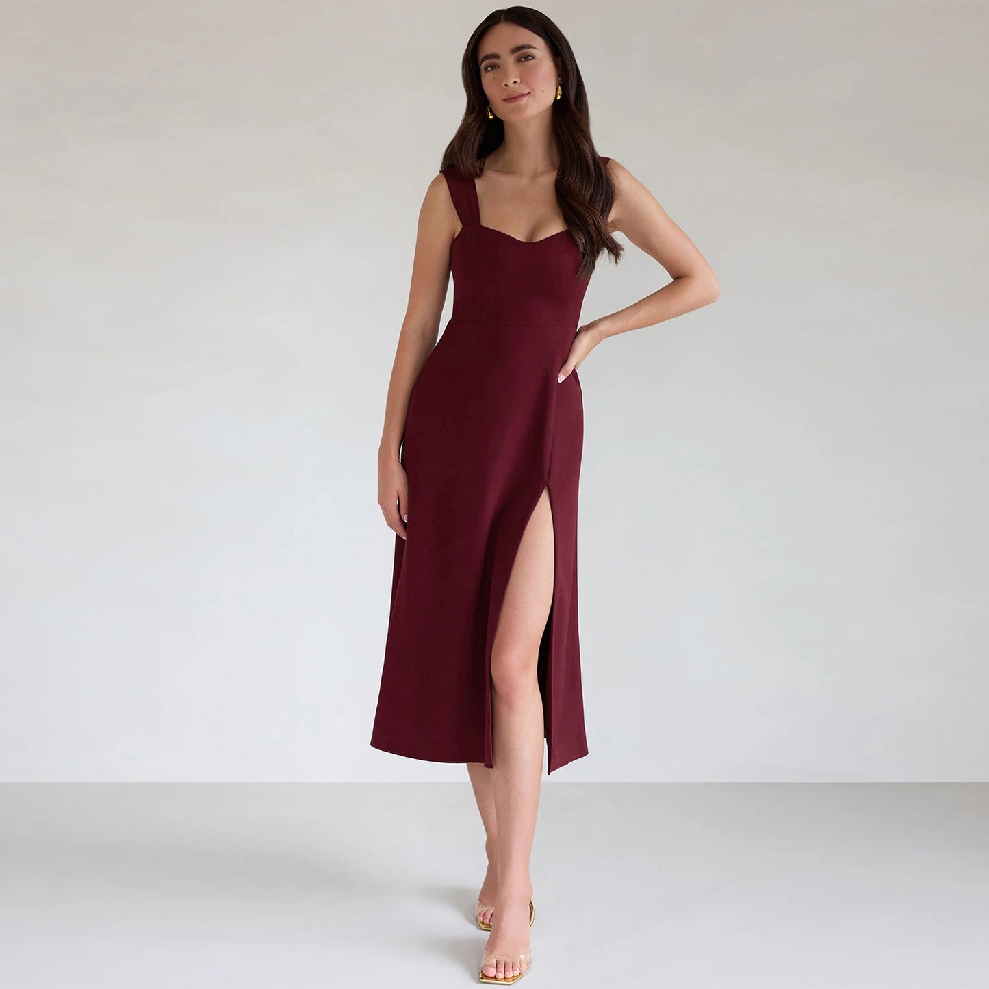 Y2K Light Luxury Women's Plain High Waist Split Shoulder Skirt Waist A-Line Long Skirt Dress