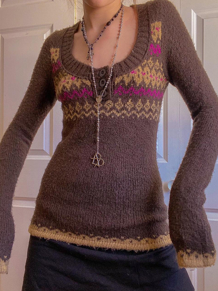 Women's Autumn And Winter New Slim-Fit Matching Color Crew-Neck Long-Sleeved Temperament Knit Sweater