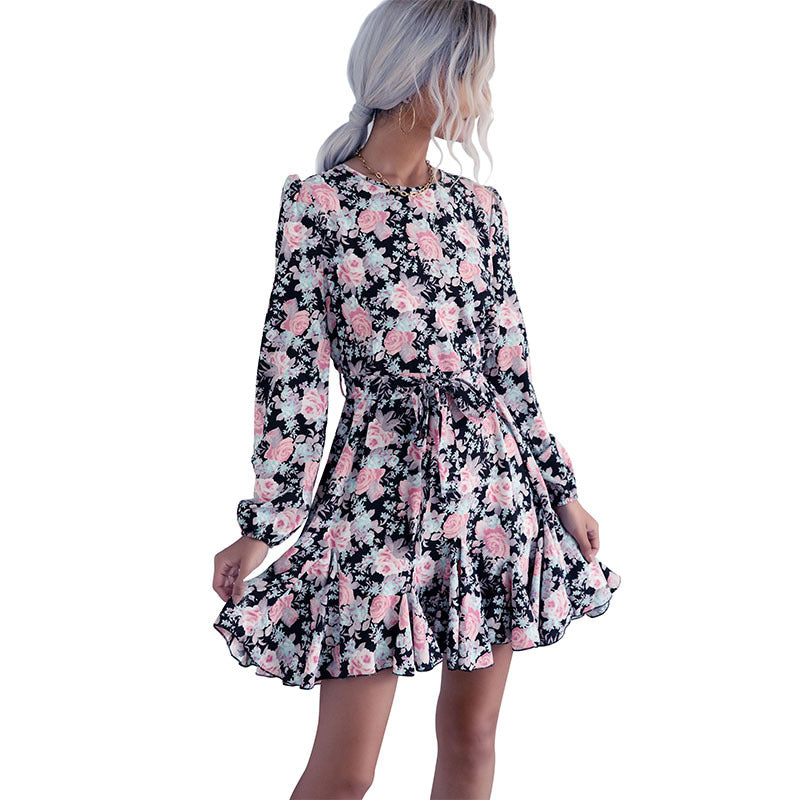 Fashion Women's Short Skirts Female Autumn And Winter New Wear Long-Sleeved Dresses