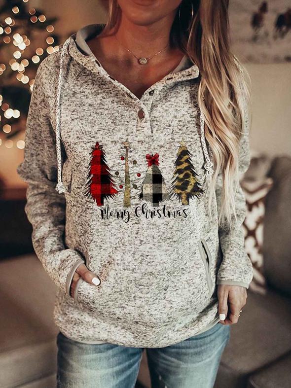 New Female Hoodie Large Size Christmas Print Hoodie