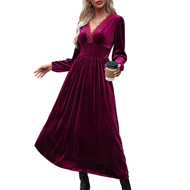 Autumn And Winter New Women's Dress Velvet Knit Dress Long Skirt