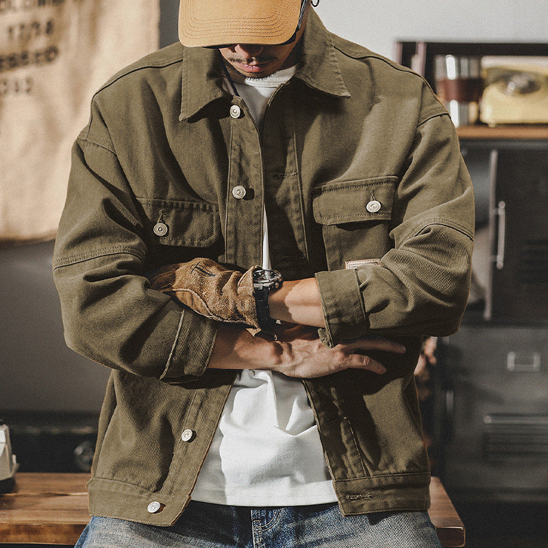 Heavy Retro Denim Coat Male Spring And Autumn Loose Fashion Brand New Trend Handsome Cargo Jacket Male