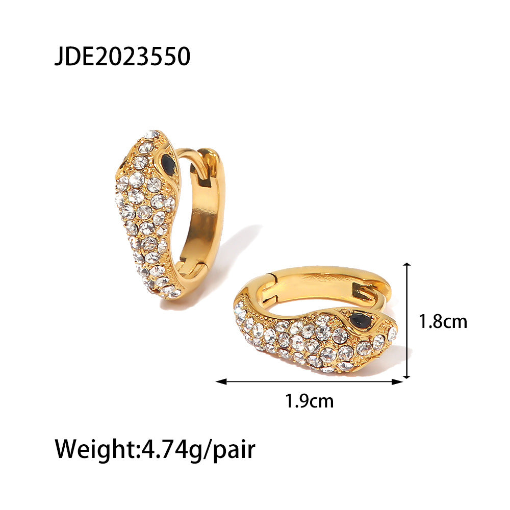 5pcs Stylish 18K Gold-Plated Stainless Steel Serpentine Zircon Inset Earrings Light Luxury Of Niche Design Earrings