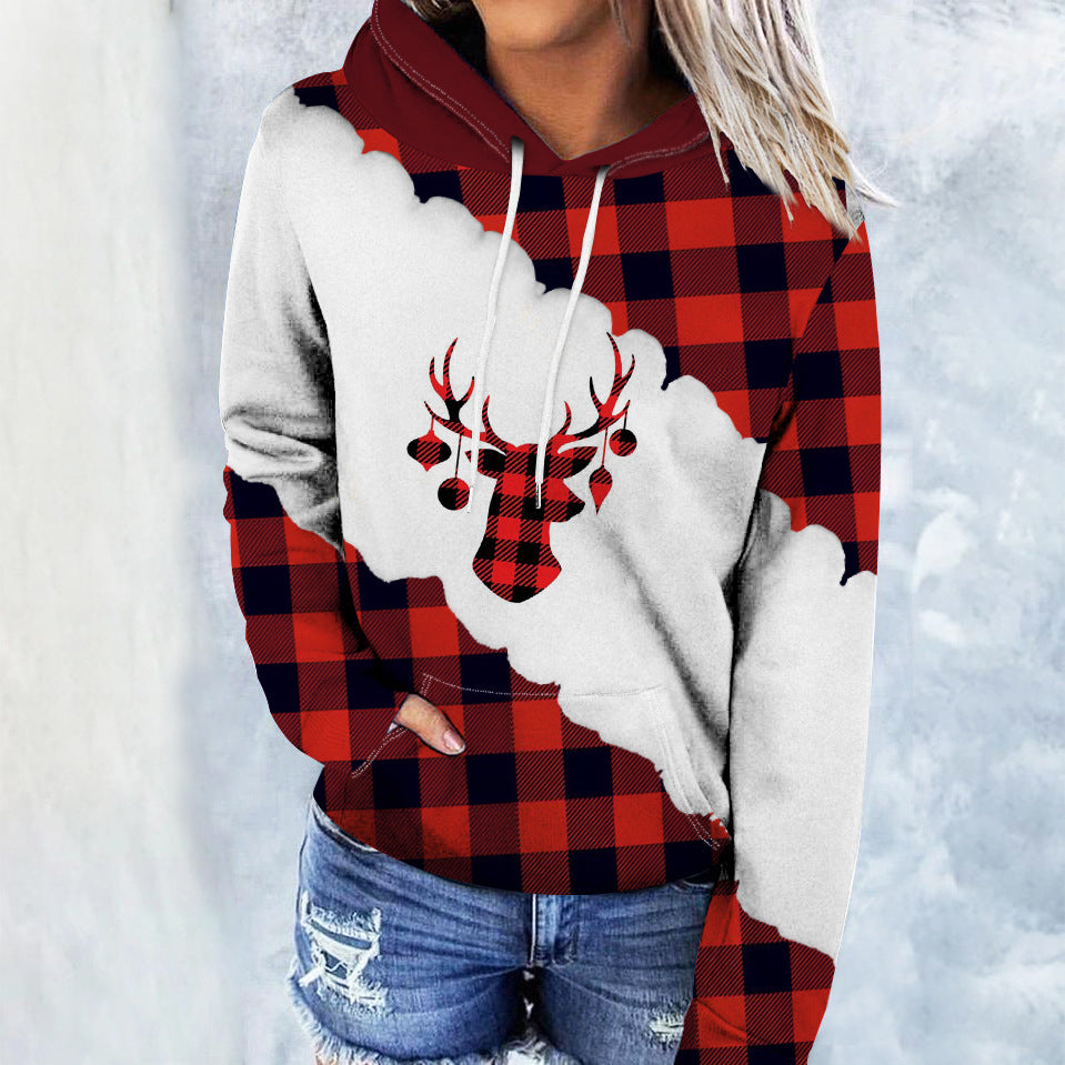 Women's Autumn New Christmas 3D Digital Print Loose Hooded Hoodie For Women