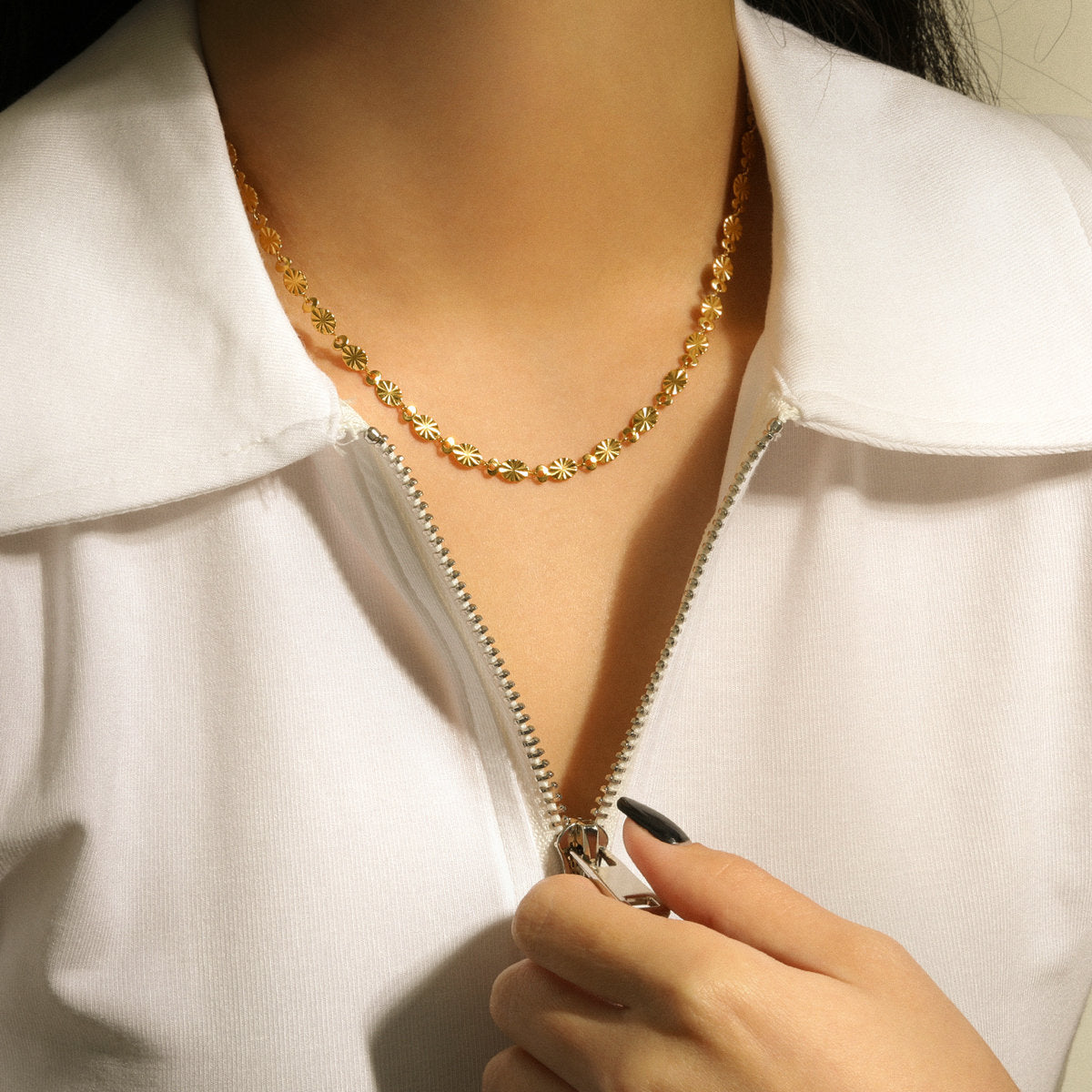 5pcs Classic Gold Oval Petal Chain Necklace Exquisite Daily Accessories Gold Plated Stainless Steel Chain Choker Necklace Women