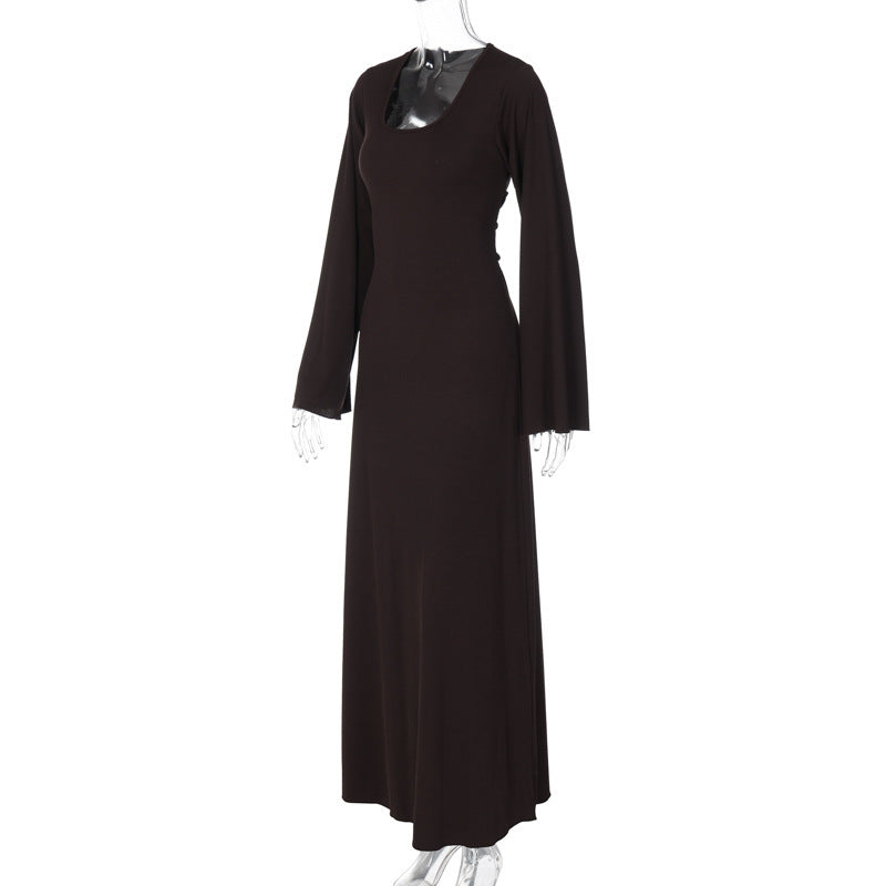 Female Skirt Autumn And Winter New Loose Plus Size Dress Back Strap Horn Long Sleeve High Waist Thread Skirt