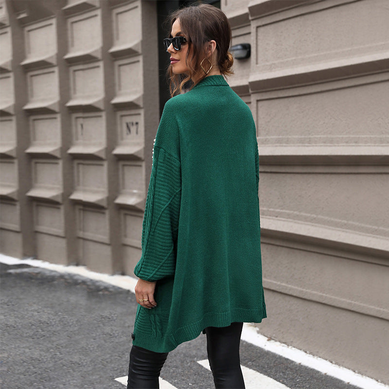 Women's Knitwear Autumn And Winter Pattern Knitted Coat In The Long Beaded Sweater Cardigan