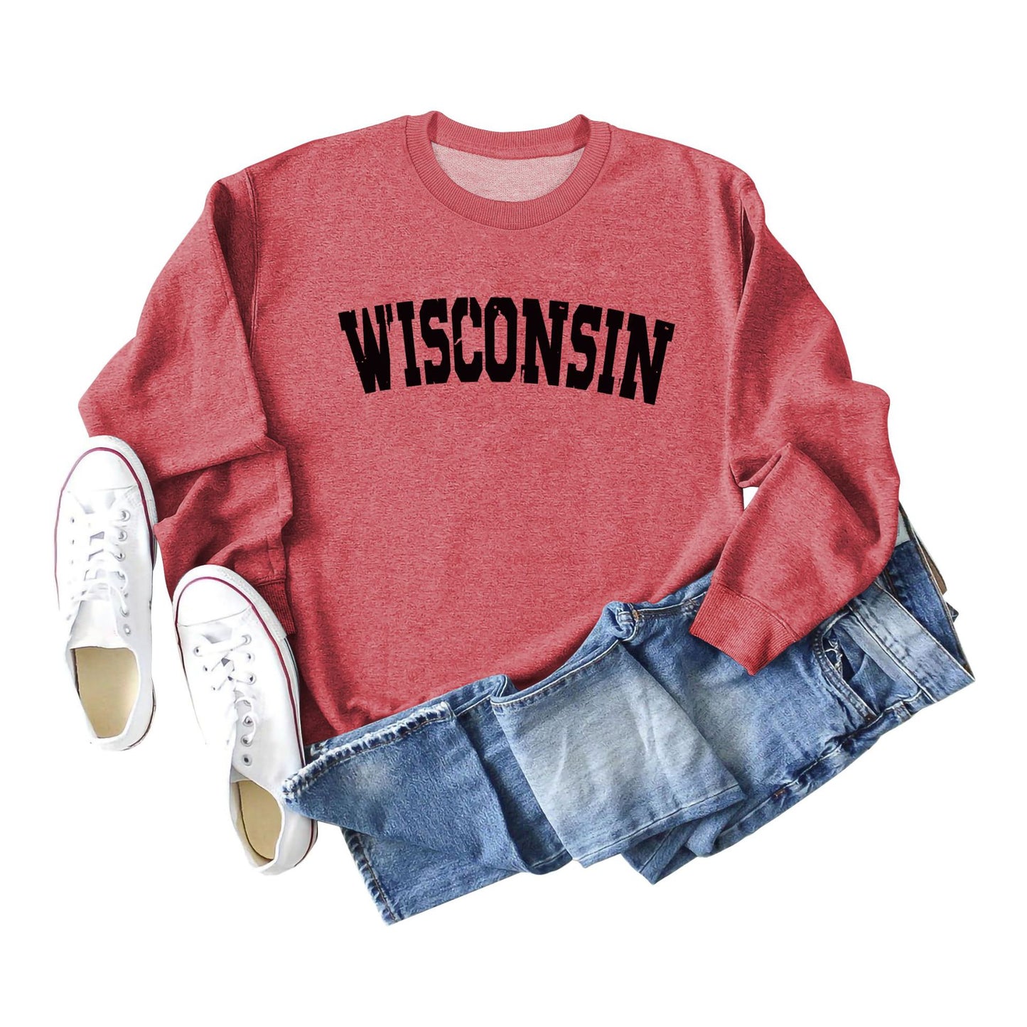 Women's Autumn And Winter Clothing Wisconsin Letter Print Casual Loose Round Neck Hoodie