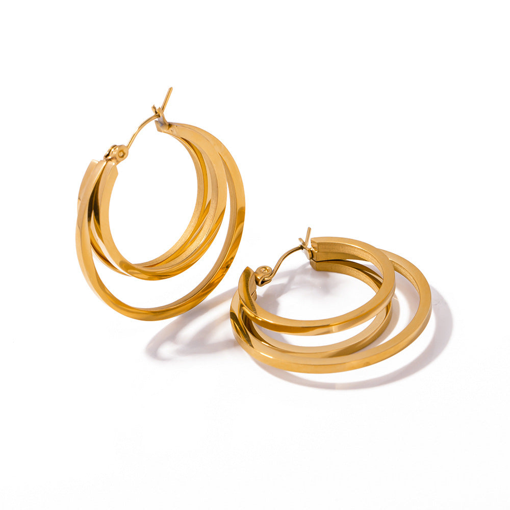 5pcs Titanium Steel Double Line Earrings Earrings Stud New Fashion Temperament Niche Design Earrings