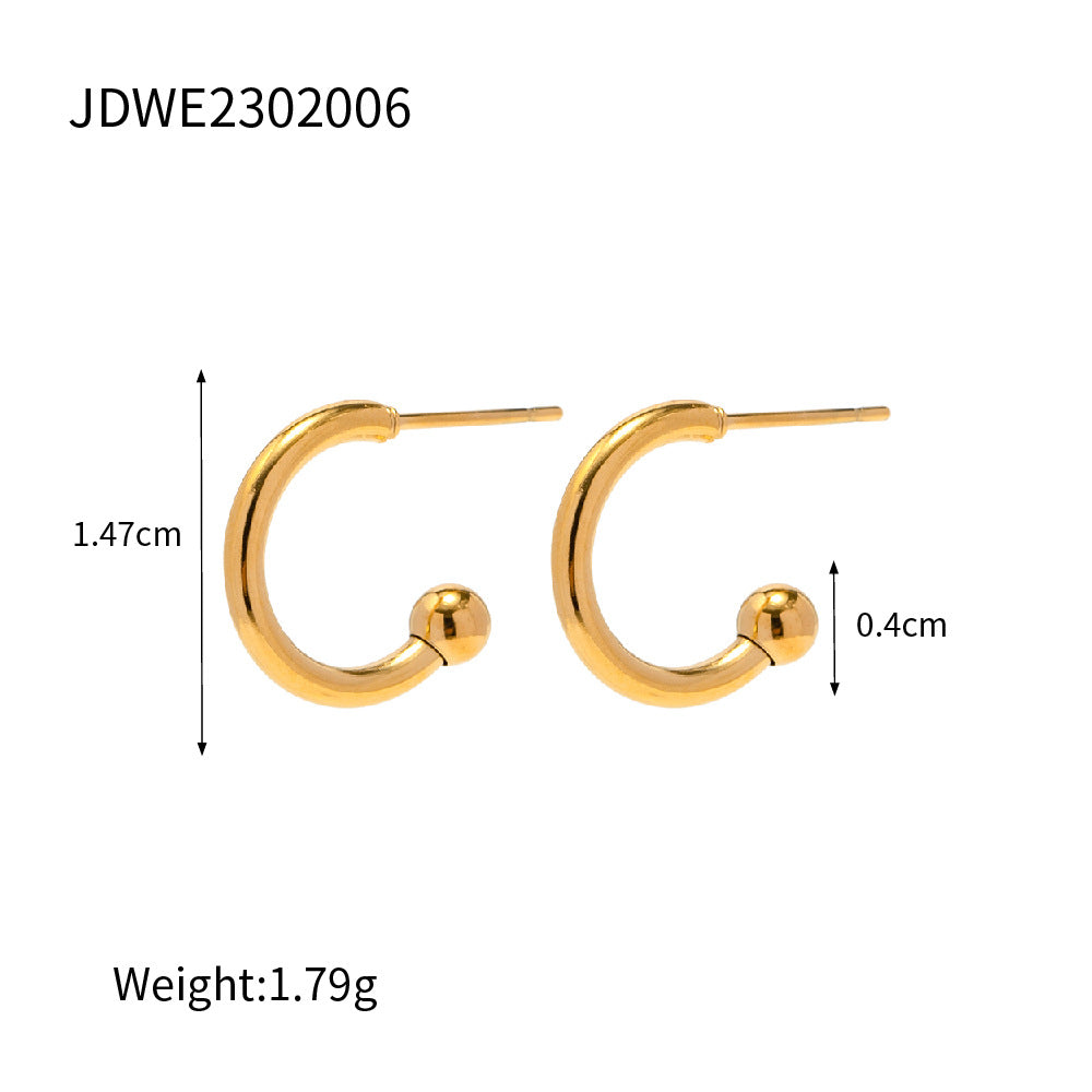5pcs Women's Fashion All-Match New Titanium Steel Earrings 18K Gold-Plated Stainless Steel C-Type Geometric Earrings Jewelry
