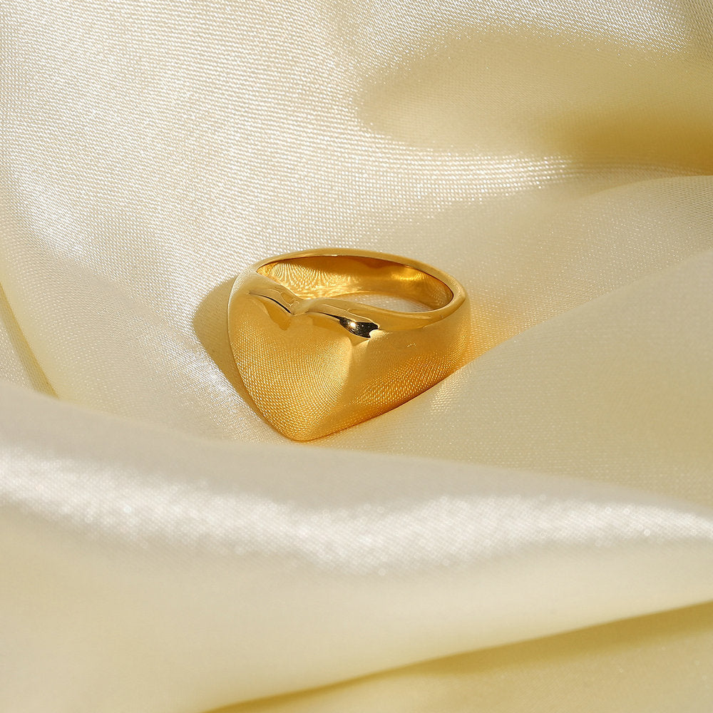 5pcs Thick Hollow Heart Ring Love Ring 18K Gold Plated Stainless Steel Chunky Ring Woman