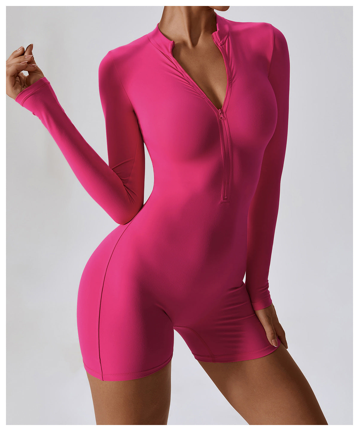 Open Collar Zipper Long Sleeve Jumpsuit Dance Fitness Sports Jumpsuit Sexy Tight Yoga Dress Female