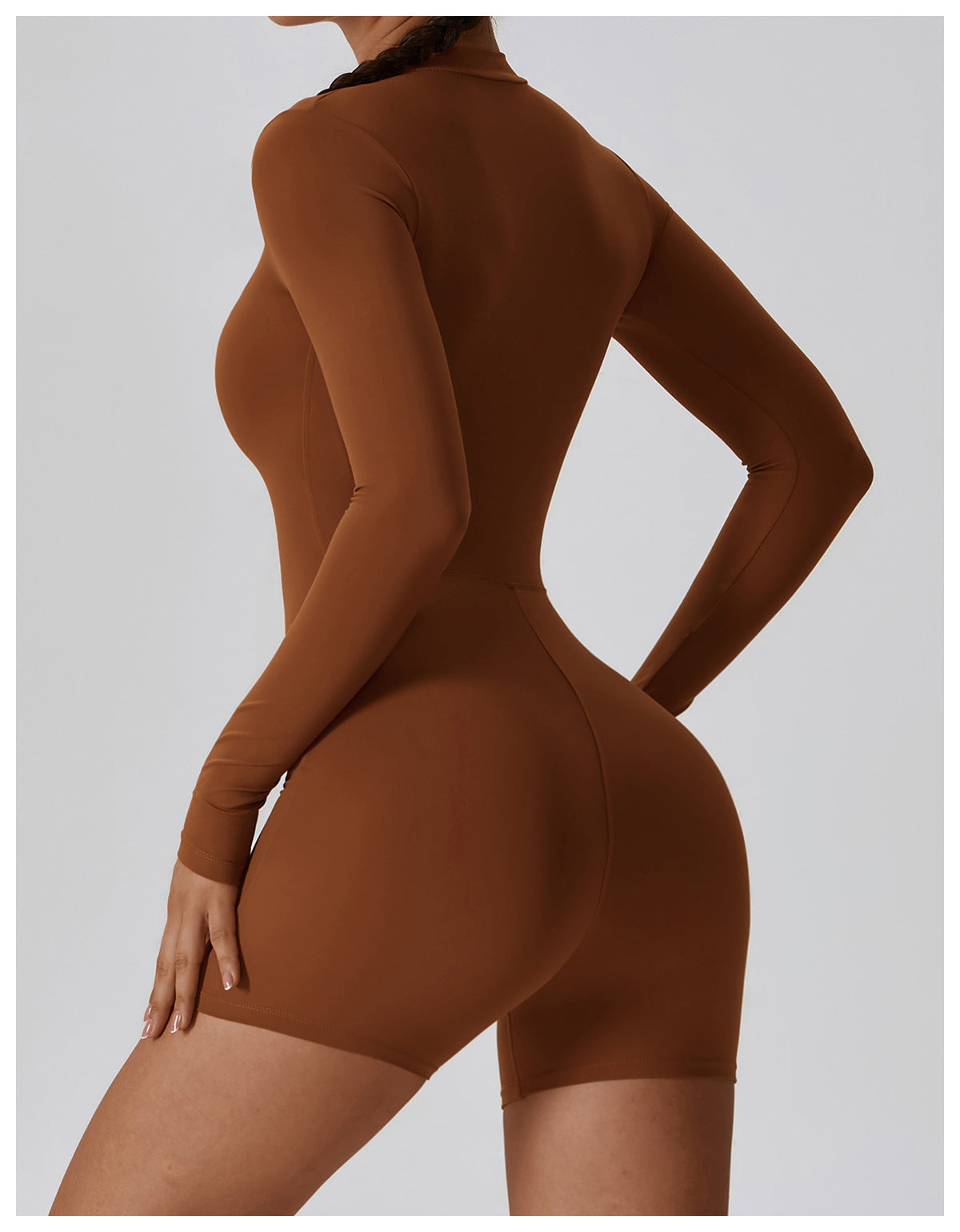 Open Collar Zipper Long Sleeve Jumpsuit Dance Fitness Sports Jumpsuit Sexy Tight Yoga Dress Female