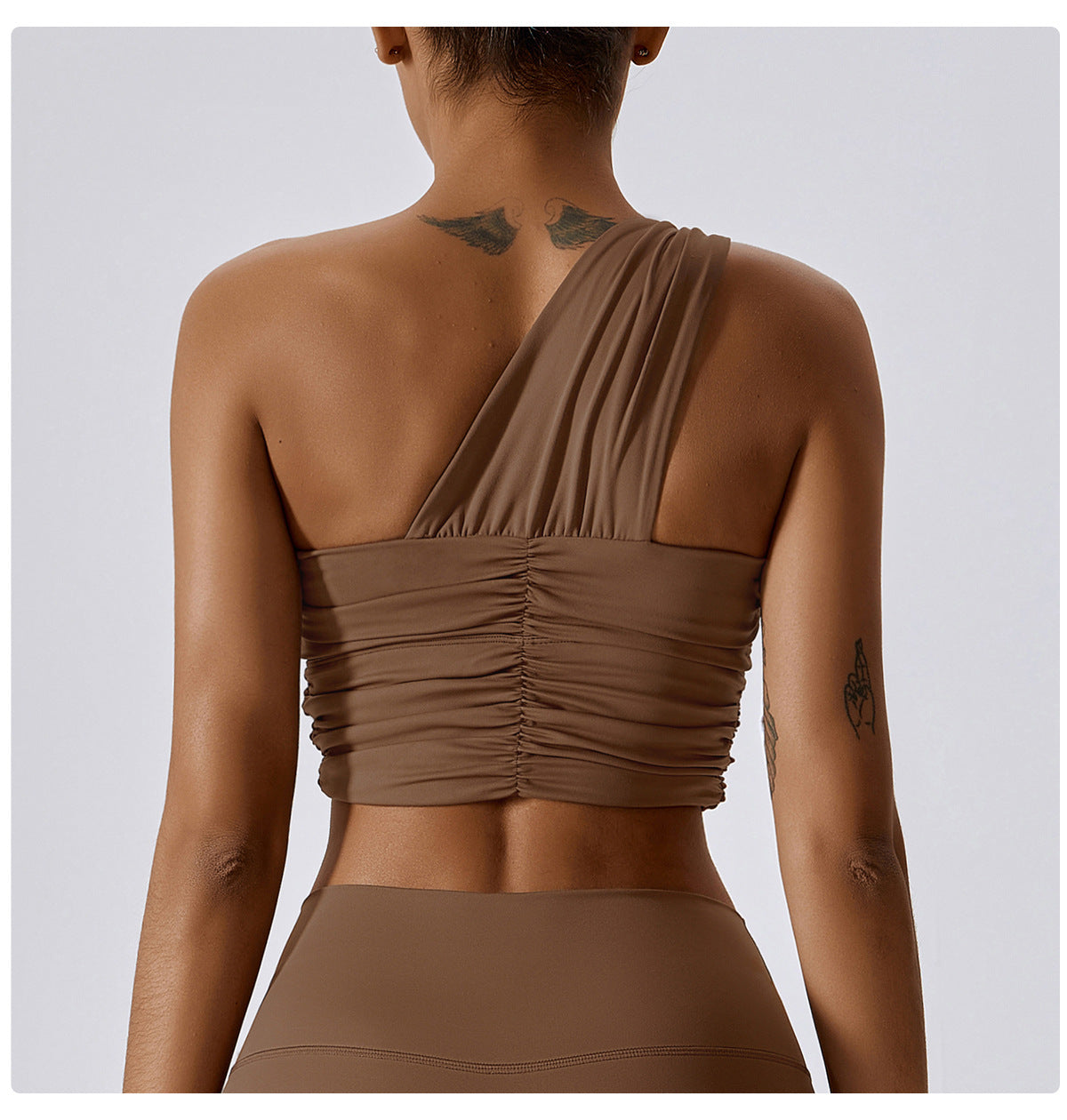 Quick Dry Naked Yoga Bra Oblique Shoulder Tight Sports Top Outdoor Running Fitness Yoga Wear