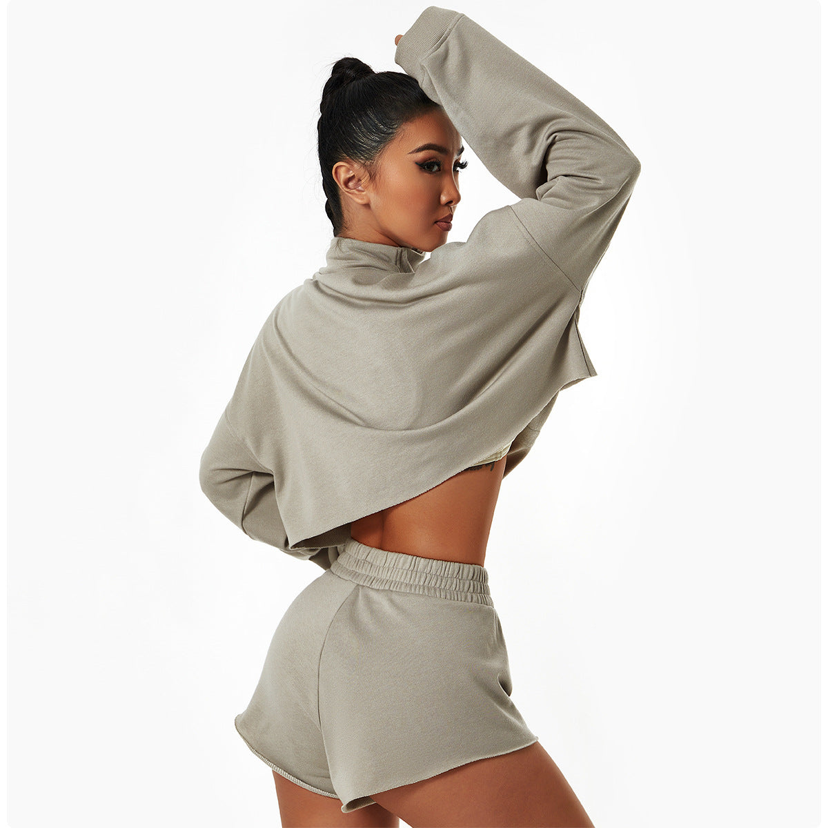 Long Sleeved Sports Hoodie Loose Fashion Stand-Up Collar Zipper Top Wear Gym Training Casual Outdoor Hoodie