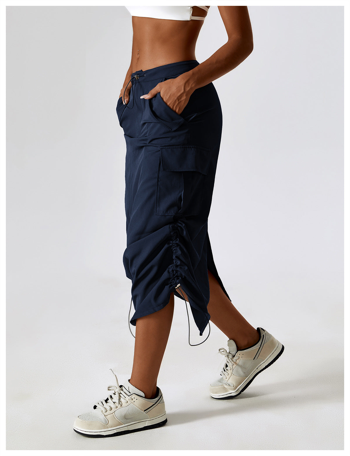 Vintage Cargo Skirt Waist Sports Casual Skirt Mid-Length Cargo Pocket Skirt