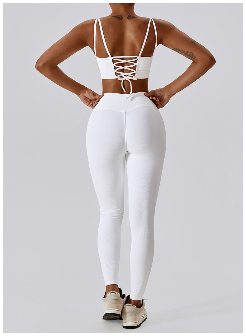 Zectron Thread Abdominal High Waist Beauty Back Yoga Set Quick Dry Gathering Hip Lift Tight Fitness Sports Set