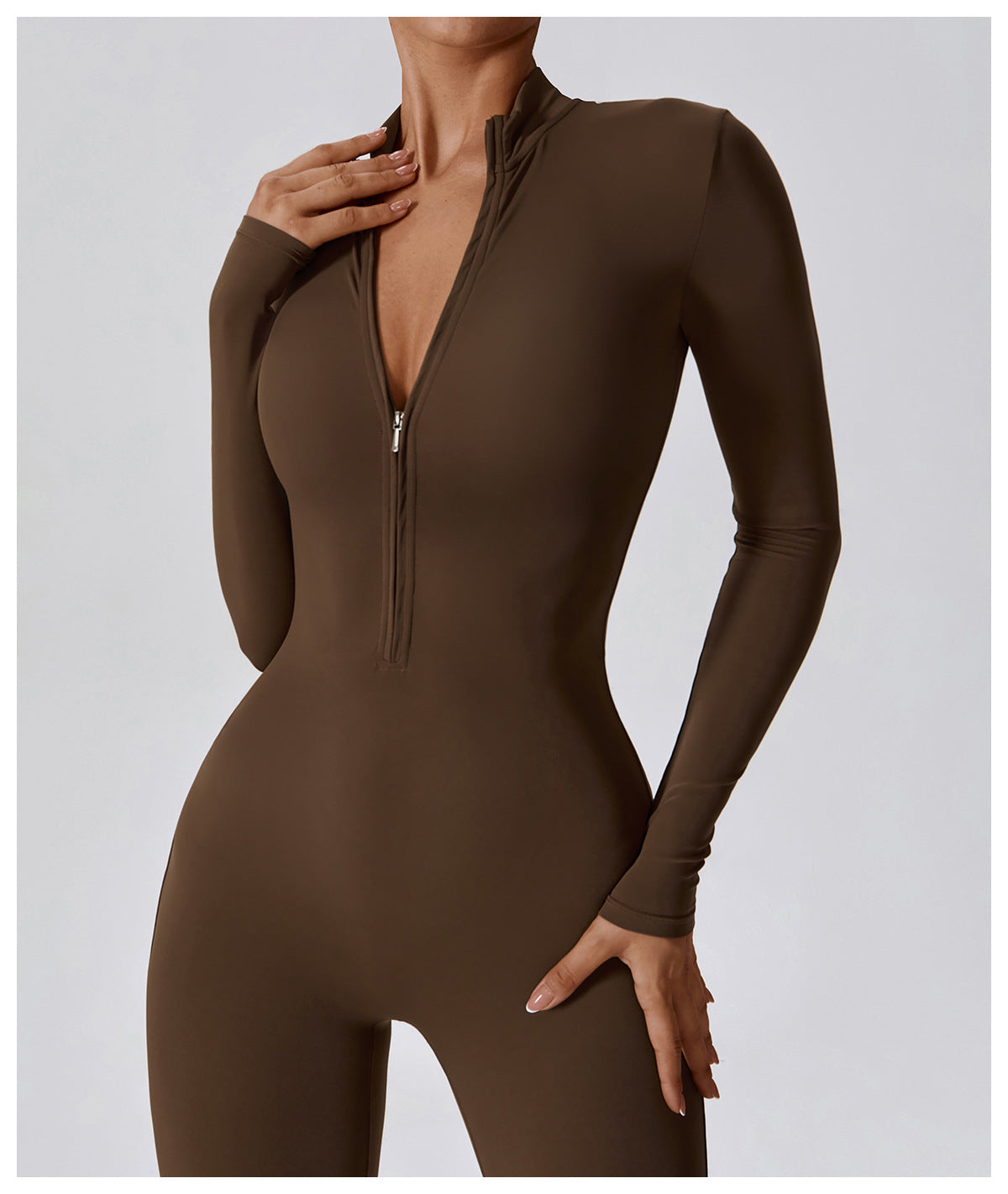 Zipper Naked Long Sleeve Yoga Jumpsuit High Intensity Fitness Sports Bodysuit