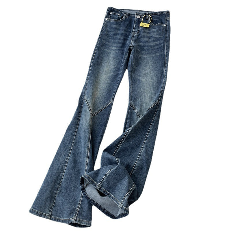 Fall New Retro Spice Girl Slim Mid-Waisted High Bounce Slim Fit Bell-Bottom Jeans Girl