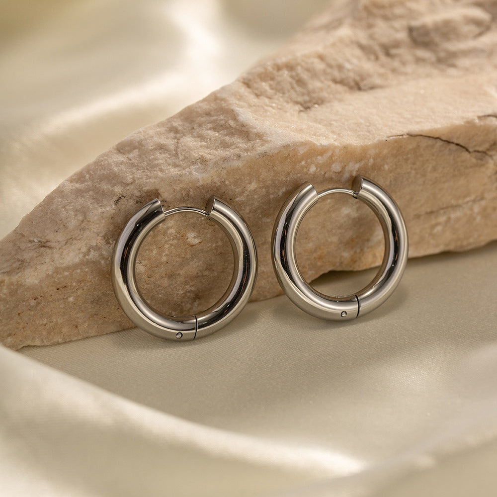 5pcs Fashion Jewelry Stainless Steel Solid Hoop Earrings Titanium Steel Women's Hoop Earrings Do Not Fade Accessories